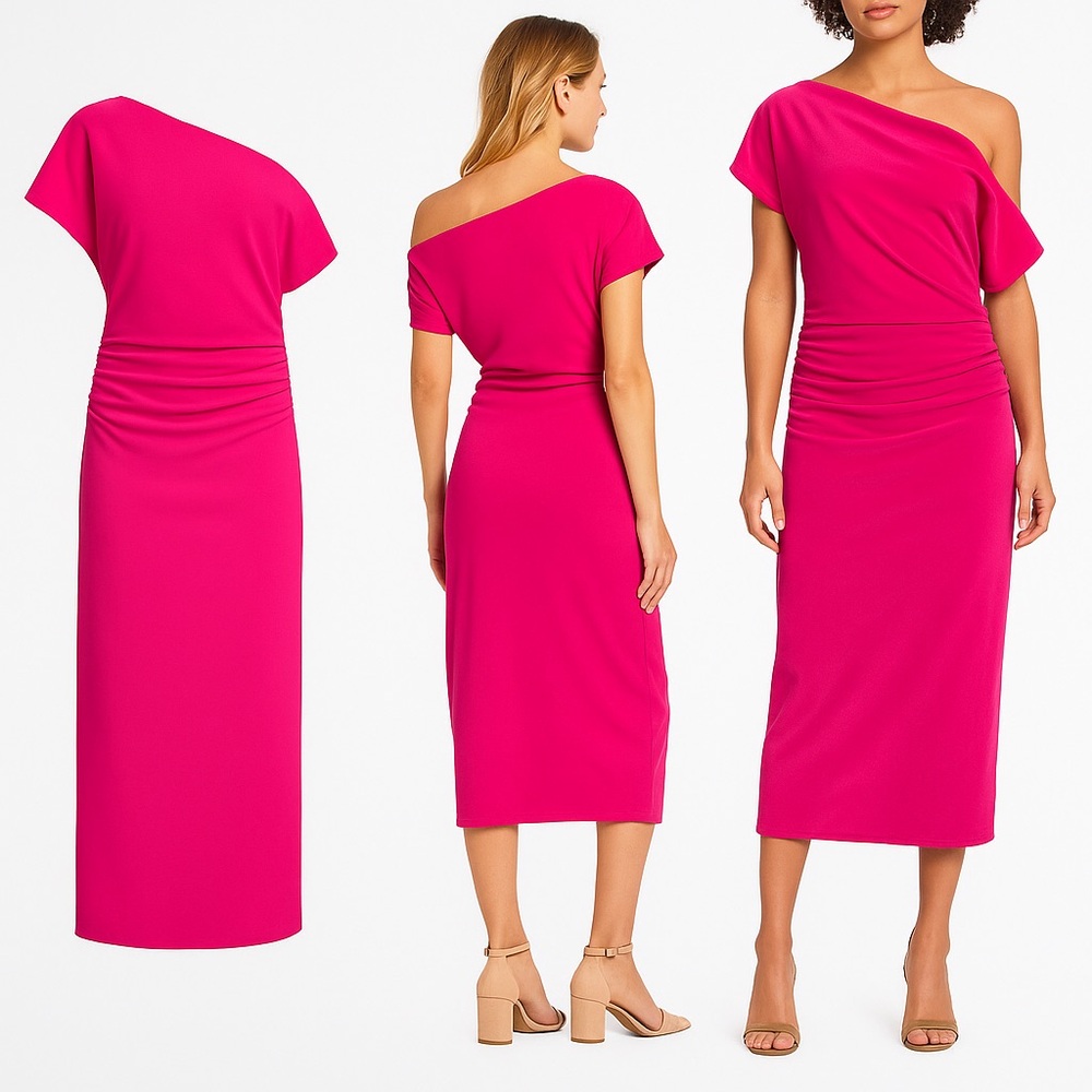 Gibson Latimer Elegant Velvet Pink One-Shoulder Dress L